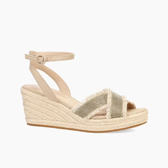 Pelle Moda Women Konner Wedge Sandal Espadrille Natural Beige Suede Linen 8.5 - Picture 4 of 14